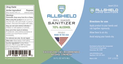 Allshield 22516 Sanitizer Gel 16 oz. with  Hand Pump   Label  6 x 3 TenSan 1 01